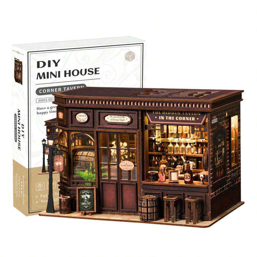 3D Wooden Puzzle Book Nook Kit, Dollhouse Booknook Bookshelf Decor, DIY Miniature House Kit Crafts For Adults Women To Build, Creativity Gift For Family Girl Friends - Corner Tavern - 查看 1