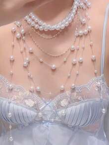 1 Stück elegante mehrschichtige Perlenkette mit Quaste, modischer Schmuck als Geschenk für Frauen, geeignet für Bankette