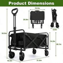 Heavy Duty Folding Pet Wagon Cart With All-Terrain Wheels, 330lbs Capacity Collapsible Dog & Cat Stroller For Outdoor, Travel, Park & Camping – Black - Black - View 5