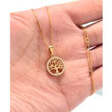 Simple And Elegant Tree Of Life Pendant Necklace, Inlaid With Zirconia, Plated In 925 Silver Or 18k Gold - Vàng - Xem 2