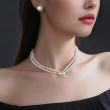 3pcs/5pcs Vintage Palace Style Earrings & Necklace Set, Faux Pearl Choker Necklace, Bridal Collar Necklace - Gold - View 7