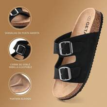 GETAC CHANCLAS MUJER, SANDALIAS HOMBRE con Plantilla de corcho Suela Antiderrapante EVA PANTUNFLAS Unisex, Broche hebilla con Correas ajustables Cómodas estilo casuales playa. - Gris pardo - Ver 4