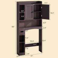Asofer 66'' Large Capacity Over The Toilet Storage Cabinet, Bathroom Storage Organizer With Tissue Holder And Racks, Adjustable Shelf, Anti-Tipping Device, For Bathroom,Laundry - 棕色 - 查看 6