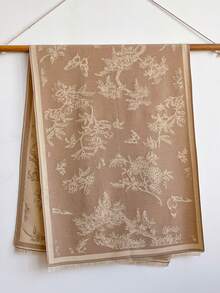 1pc Women's Reversible Faux Cashmere Floral Jacquard Warm Scarf Shawl, Suitable For Daily Wear, Autumn/Winter For Dress - Khaki - View 2