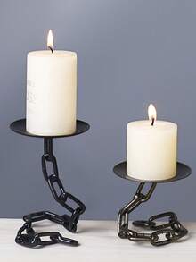 1pc Vintage Industrial Metal Candle Holders, Gothic Medieval Chain Link Candlesticks, Tabletop Lacquered Finish, Black Wrought Iron For Party Centerpiece, Holiday Decor,Room Decor,Gifts