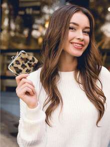 毛绒零钱包，短款毛绒零钱包，豹纹图案，适合女性/女孩，多功能便携式零钱包，女士礼物，全新设计，摄影风格，男女通用，耐用仿毛皮手拿包，可存放化妆品、手机、口红和其他小物件 - 彩色 - 查看 6