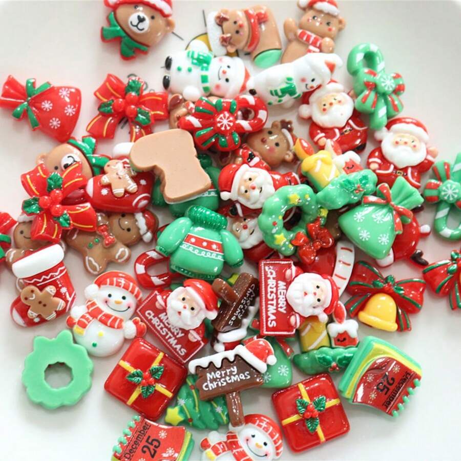 10pcs/30pcs/50pcs Pieces Of Mixed Resin Christmas Decorations, Suitable For Christmas Trees And Santa Claus, With Various Styles. They Are Suitable For Christmas And People Over 14 - Multicolor - View 1