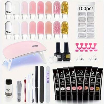 Poly Gel Nail Kit Starter: 8 Colors Natural Clear Poly Nail Gel With U V Lamp Slip Solution Quick Dry Nourish Nails 28 Days Durable Salon Home Use, Poly Gel Nail Kit, Nail Gel Kit With Everything, Builder Gel Nail Kit, Nail Gel Kit
