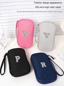 1个DIY个性化数据线收纳袋，26字母图案便携式旅行电子产品整理袋，适用于硬盘、移动电源、耳机、充电器、手机壳、无线耳塞、蓝牙耳机、耳麦等，商务旅行必备 - 彩色 - 查看 10