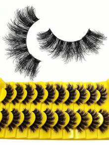 10 Pairs Soft, Fluffy & Natural 3D Mink False Eyelashes Makeup Set, Extension Lashes & Short Lashes - màu đen - Xem 12
