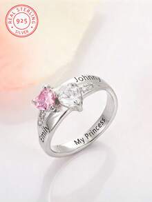 A Bespoke 925 Sterling Silver Name Ring, Engraved With Your Name And Set With Two Birthstones. Crafted From 925 Sterling Silver, It Is Perfect For Anniversaries, Birthdays, Valentine's Day, Christmas, And All Occasions. This Ring Makes An Ideal Anniversary Gift For Mothers And Partners.