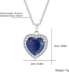 Heart The Ocean Simulated Blue Sapphire, Silver Necklace Pendants Jewelry  Jewelry Gifts For Woman2025 - 藍色-2 - 查看 3