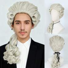 Perruque de costume colonial, cheveux synthétiques longs, ondulés et bouclés de couleur beige. Perruque pour avocat, juge, père fondateur pour fête, cosplay. Perruque sans colle, résistante à la chaleur, aspect naturel, unisexe. Accessoires de déguisement pour adultes, style noble, cadeaux de Noël, accessoires de scène, décors photographiques, vêtements, perruque amusante - Beige - Voir 13