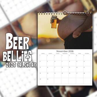 1 st 2026 rolig väggkalender, humoristisk gåva för män, vägghängande kalender, 12 fåniga illustrationer med stora magar för stresslindring, kreativ personlig kontorsinredning, lämplig som rolig present till pojkvän, make, pappa, jul, nyår