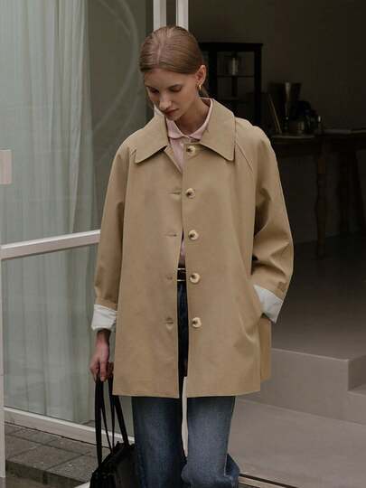 Women's Minimalist Fashion Lapel Collar Back Slit Trench Coat, Elegant Commute Casual Versatile, Spring Autumn Christmas Thanksgiving