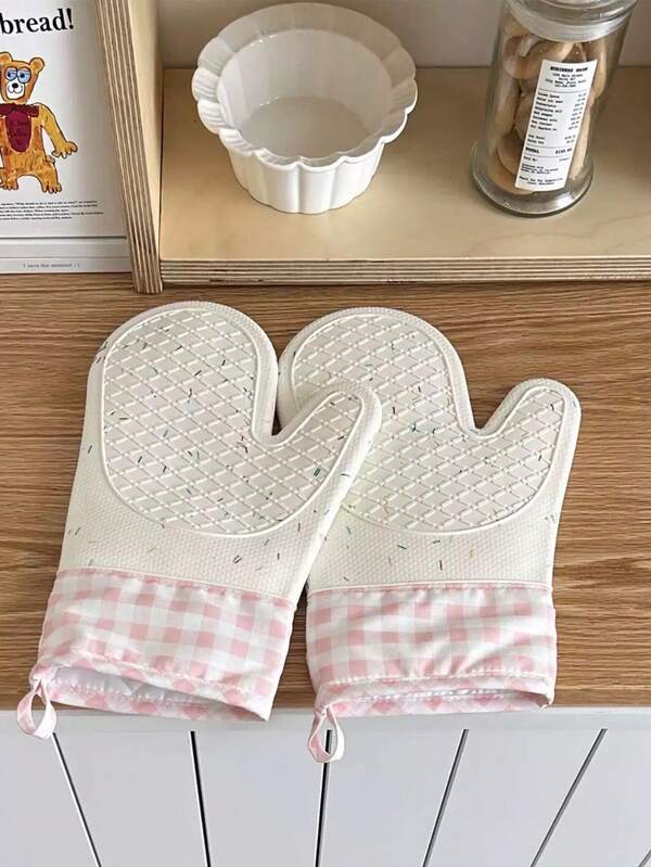 1 gant résistant à la chaleur à carreaux, anti-brûlure et isolé, gant de four en silicone épais pour la cuisine et la cuisson, isolation haute température pour la cuisson, convient pour le four, le micro-ondes et l'utilisation du cuiseur vapeur pendant Noël.