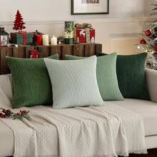 Boho Farmhouse Sage Green Throw Pillow Covers 18x18 Inch Set Of 4 Mordern Nordic Cushion Covers Soft Corduroy Home Decor Couch Bed Sofa Living Room Forest Green - 森林綠 - 查看 5
