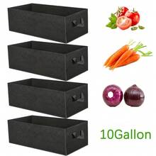  4 Packs Grow Bags, 6/10 Gallon Thickened Nonwoven Fabric Raised Garden Bed Square Flower Planter, Black Rectangle Heavy Fabric Raised Garden Bed For Vegetable Potato Onion, Durable Breathe Cloth Planting Container Pot For Indoor And Outdoor