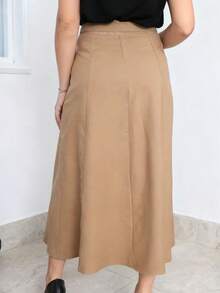 Long Skirt With Belt Zipper With Belt - Maroon - View 2