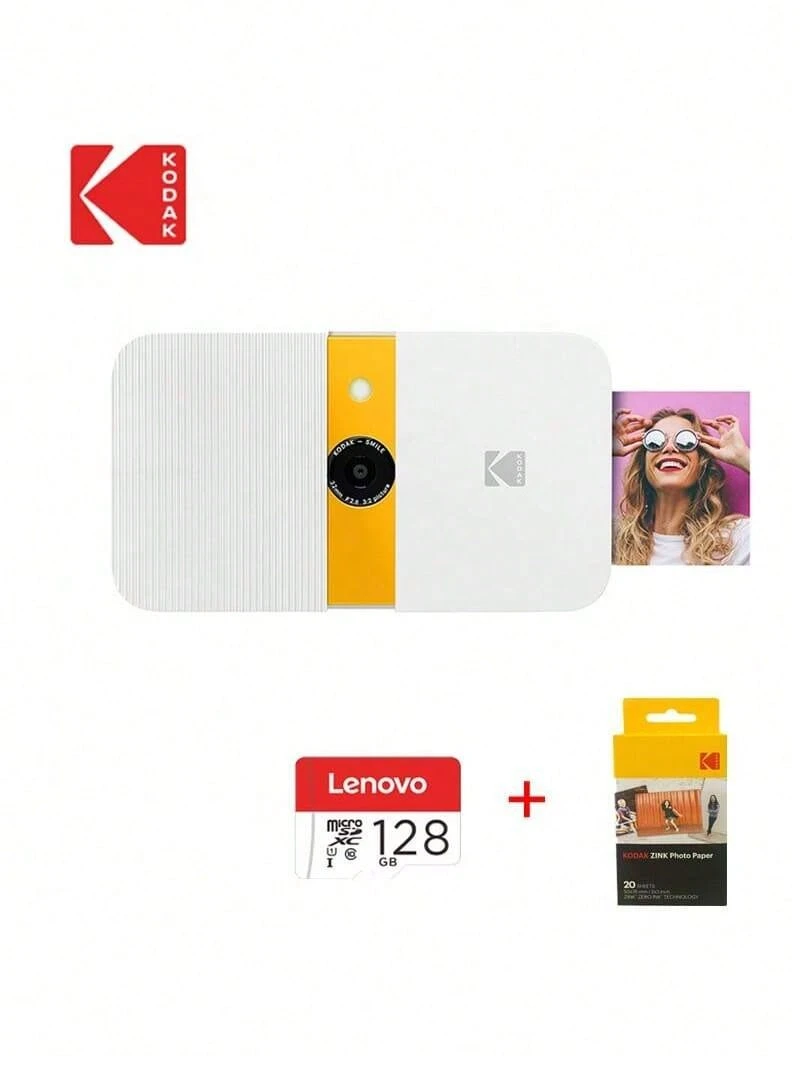 Kodak Smile Polaroid Camera, Instant Snaps, 10-Megapixel Ink-Free Printing, Slide-Out Design, LCD Viewfinder, Save And Print Functionality, White Package