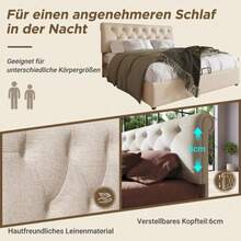(=767778AAN) Polsterbett idraulico 140x200cm,Verstellbares Kopfteil Doppelbett, Bett mit Lattenrost aus Metallrahmen, Modernes Bettgestell mit Stauraum, Natürlich,Ohne Matratze