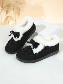 Bottes de cheville d'hiver pour , chaudes et douces avec doublure thermique. Décoration mignonne avec nœud, tige  semelle épaisse confortable et antidérapante. Bottes de neige casual - Noir - Voir 6