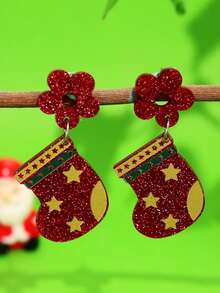 1 Pair Fashionable Creative Glitter Flower Socks & Acrylic Earrings Set, Versatile Accessory For Holiday Party, Casual Wear