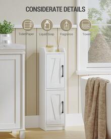 HEXCELEN Bathroom Storage Cabinet, Small Corner Floor Cabinet With Door And Shelves, Narrow Bathroom Organizer And Paper Storage With Adjustable Shelves, For Small Spaces, White - 白色 - 查看 2