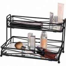 Home Details Mirrored Perfect For Perfumes Jewelry Makeup Cosmetic Organizer Stylish Decor In Matte Black 2 Tier Vanity Tower - MatteBlack - View 2