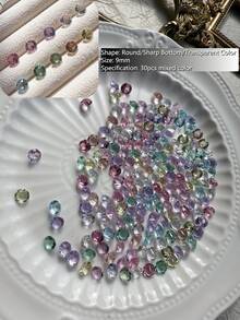 30/50/100颗混合彩色尖底水钻，仙女珠宝盒，奢华美甲水钻装饰，闪亮水晶不对称美甲钉，适合春夏美甲