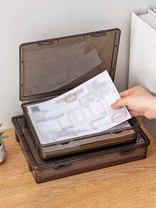1pc/A4 Document Organizer Box, Office & Home Use Certificate Important File Storage Box, Stationery & Small Items Organizer, Card & Document File Box, Data Collection Storage Box, Pencil Case, School Supplies - Transparent Black - View 4
