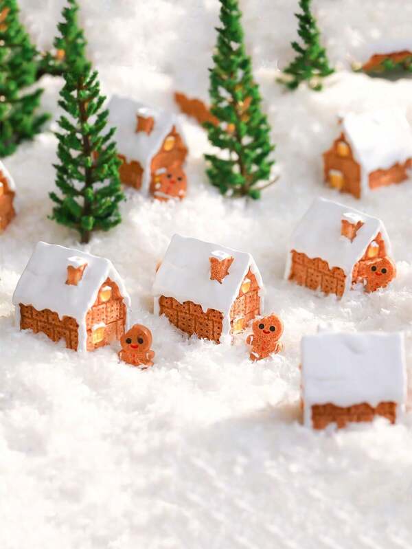 3pcs Christmas Mini Figurine Set, Gingerbread House Decor, Resin Village Mini Figurines For Garden Crafts, Gingerbread House For Garden Accessories, Party Favors, Christmas Gifts And Home Decor