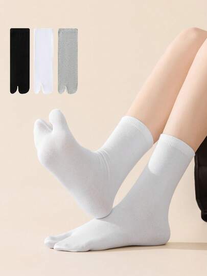 1/2/3 Pairs Women Toe Separator Knee High Solid Color Black/White/Gray Socks