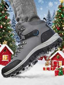 Men's Fleece Snow Boots, Outdoor Snow Sports Boots, Waterproof Outdoor Snow Boots, Large Size Snow Boots For Hiking, Super Warm Snow Boots, Large Size Anti-Slip Snow Boots, Asymmetrical Pattern, Size 39-45 - Grey - View 10