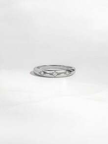 1pc Luxurious Floral Zirconia Copper Ring, Women Accessory - Silver (R354) - View 5