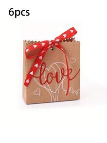 6个情人节LOVE糖果盒，皮革纸质糖果盒，情人节礼盒，丝带礼盒，婚礼糖果盒，派对礼品袋，生日礼品包装，情人节装饰品