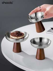 choxila 1个甜点杯，高脚小吃沙拉布丁杯，甜点碗，木底托盘，冰淇淋碗，不锈钢盘，烛台，适用于家庭、餐厅、庭院、聚会/派对/露营/礼品，斋月期间可用 - Cup - 查看 2