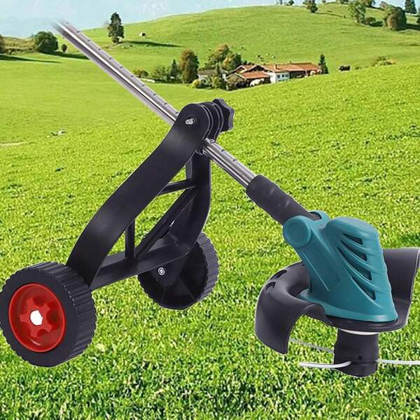 Generic String Trimmer Wheel Attachment, Adjustable Lawn Mower Auxiliary Wheel, Push Behind  Trimmer Support, For Garden String Grass Cutter (Black)