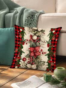 1pc Christmas Poinsettia Table Runner, Christmas Decor Table Runner, Christmas Linen-Like Table Runner, Table Runner, Table Runner, 1pc Table Runner, 4pcs Placemats, 1pc Pillow Cover, 3 Products Available, Seasonal Home Decor Indoor/Outdoor Party Supplies, Winter Home Decor, Christmas Decoration, Christmas Room Decor, Christmas Party Decoration