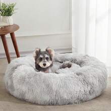 Calming Soft Round Dog & Cat Bed, Anti-Anxiety Donut Cuddler Warming Cozy Fluffy Faux Fur Plush Cushion Bed For Small Medium Pets (20"/24"/27"/30"), Light Grey - Trắng Xám - Xem 12
