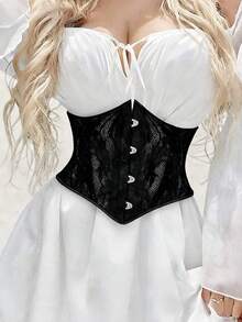 Luna Slim Women's New Vintage Lace Jacquard Back Tie Corset Waist Cincher, Y2K Retro Brown Ring Eyelet Waist Belt Bustier, Bodycon Waist Trainer, Elegant Sexy, Suitable For Music Festivals, Parties, Vacations, Dates, Casual, Nightclubs, Thanksgiving, Valentine's Day, New Year Outfits, Paired With Mini Skirts