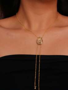 1 Pc Western Style Long Chain Necklace, Paired With Clothing, Complementary Gold Cowgirl Hat Pendant