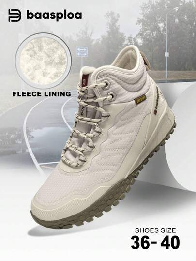 baasploa 1 par de botas de nieve para mujer, botas de nieve cálidas y antideslizantes, botas de nieve de media pantorrilla gruesas, botas de otoño/invierno, botas para senderismo al aire libre, botas a prueba de frío, botas de tobillo, botas de forro grueso y cálido, zapatos de mujer de marca casual y de moda