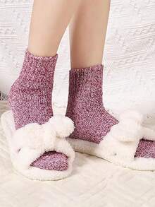 5 pares de calcetines de media caña gruesos de estilo vintage de unicolor para mujeres, talla única 35-43, unisex