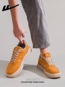 WARRIOR Casual Men's Shoes, Comfortable & Versatile Solid Color Flat Casual Walking Sneakers, Lace-Up Soft Sole Casual Shoes, Low-Top Outdoor Flat Shoes, Round Toe Low Heel Non-Slip Solid Color Elegant Soft Bottom Hiking Shoes, Men's Low-Top Leather Casual Skateboard Shoes