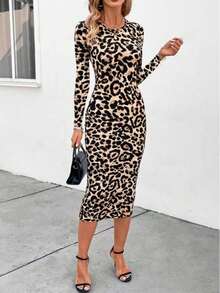 Leopard Print Elegant Sleeveless Dress For Evening Date