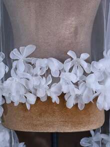 1pc Handmade Organza 3D Floral Bridal Shawl, Soft Nylon Chiffon, Suitable For Wedding Dress Photography Props, Women's Evening Gown Accessory, One-Piece Style, Heat-Resistant To Reduce Wrinkles