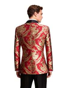 Men's Three - Piece Suit Baroque Pattern Blends Modern Formal Fashion For A Stylish Suit Set For Wedding Business Office Party - (Đỏ-Vàng) - Xem 6