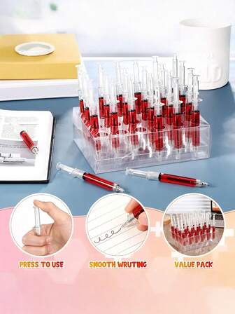 1pc Retractable Nurse Pen With Blood Drop Ballpoint Tip - Realistic Medical Design, Bulk Packaging With Display Box, Suitable For Doctors And Nurses