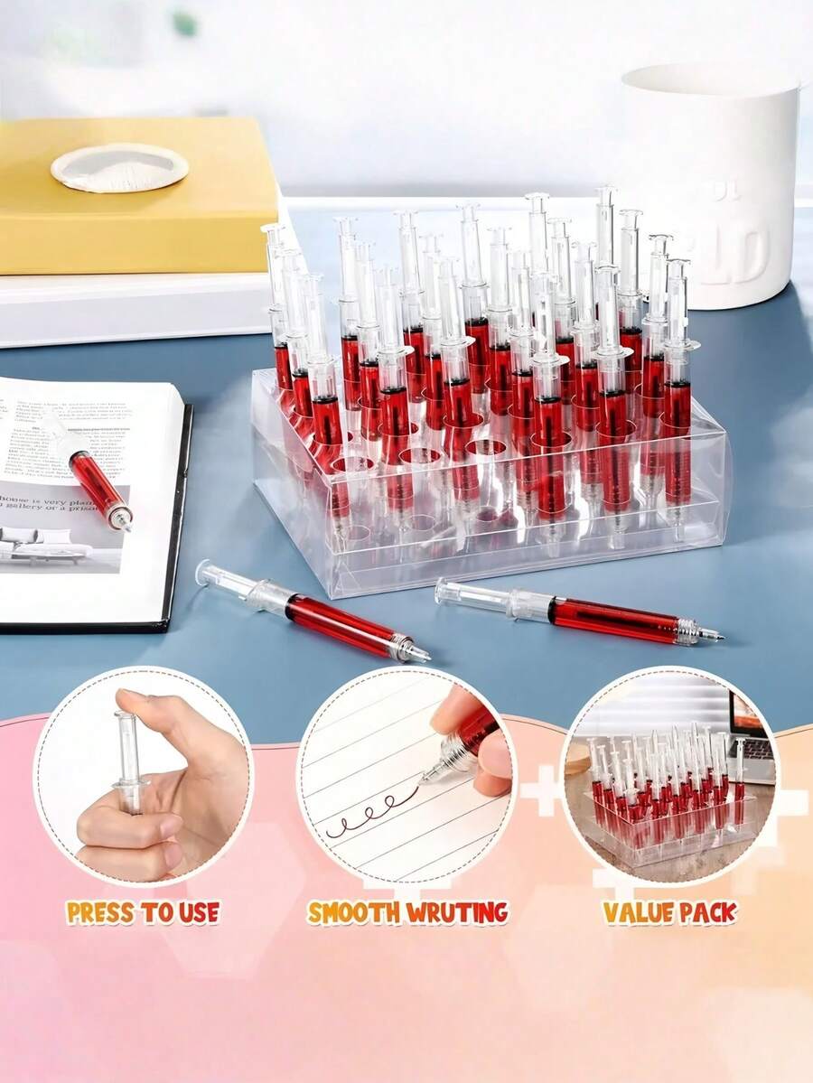 1 st utdragbar sjuksköterskepenna med bloddropps-kulspetspenna – realistisk medicinsk design, bulkförpackning med displaybox, lämplig för läkare och sjuksköterskor, back to school - Multifärgad - Visa 1